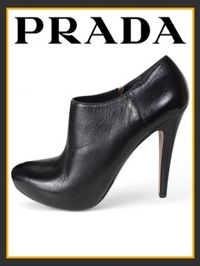 Like New! PRADA Calzature Donna Leather Heel Ankle Bootie size 39 / 9